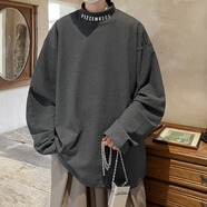 軒萊雅（XUANLAIYA）春秋高級感半高領(lǐng)雙面絨打底衫男寬松休閑字母簡(jiǎn)約休閑長(cháng)袖T內搭 灰色 M