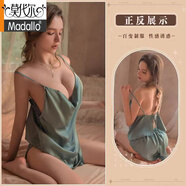 莫代爾性感系肚兜式吊帶睡衣2025新款冰絲蕩領(lǐng)美背綁帶法式家居服女 淺藍色【上衣加短褲】 L 適合100-120斤
