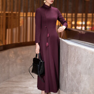 首尚格釋2025冬季新款新中式國風(fēng)花苞連衣裙女收腰顯瘦改良旗袍裙 酒紅色 M