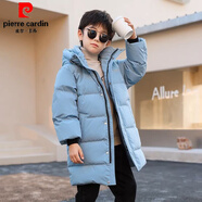 皮爾卡丹（pierre cardin）兒童羽絨棉服2025新款中長款中大童男孩棉襖寶寶冬季加厚洋氣外套 淺藍(lán)色 150