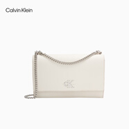 Calvin Klein【七夕禮物】單肩包荔枝紋包包金屬搭扣鏈條CK女包斜挎包DH2806 67U-粉筆白 OS