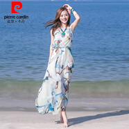 皮爾卡丹（pierre cardin）三亞度假旅行連衣裙新款海南泰國海邊沙灘裙雪紡碎花吊帶長裙女夏 圖片色 L(建議100-110斤)