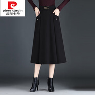 皮爾卡丹（pierre cardin）針織咖色a字裙毛呢半身裙女秋冬中長(cháng)款2025秋季高腰顯瘦百褶長(cháng)裙 黑色 毛呢冬款 2XL 腰圍2尺3/適合121-130斤