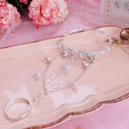 夢(mèng)逸少女櫻花鈴鐺手鐲 仿珍珠流蘇手鏈戒指一體 古典唯美Lolita鐲子 銀色