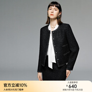 顏域圓領(lǐng)短款上衣女冬2025新款高級(jí)感顯瘦黑色小香風(fēng)毛呢外套 黑色1 S