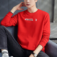 花花公子男士衛衣秋冬圓領(lǐng)加絨加厚長(cháng)袖打底衫2025蛇年本命年紅色體恤秋衣 紅色2225薄款 2XL 150斤-165斤