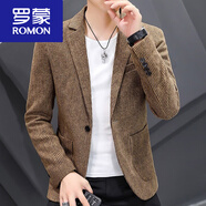 羅蒙（ROMON）春秋燈芯絨小西裝男韓版潮流修身西服外套男士單西帥氣休閑上衣服 卡其色 2XL