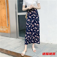 風(fēng)曉薇一片式雪紡裙女高腰顯瘦波西米亞海邊度假裹裙下半身裙長(cháng)裙女夏裝 藍色 91藍底鳳仙花-顯瘦半身裙夏小個(gè)子 L 建議110-120斤-顯瘦半身裙夏小個(gè)子