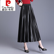 皮爾卡丹（pierre cardin）PU皮裙百褶裙長(cháng)款垂墜感大擺裙秋冬女2025新款彈力半身長(cháng)裙 黑色 均碼 適合88-145