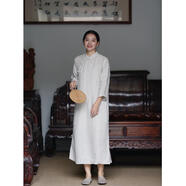 如素慢衣復(fù)古色織亞麻連衣裙36212 杏格 M85-115斤
