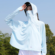 COZOK防曬衣服衫女連帽披肩黑膠帽檐透氣夏季輕薄冰絲 天藍色 黑膠帽檐 均碼