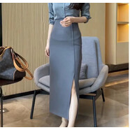 啄木鳥(niǎo)（TUCANO）品牌法式復古氣質(zhì)魚(yú)尾半身裙女春季高腰修身顯瘦側開(kāi)叉性感中長(cháng)包 灰色半身裙 L108-118斤