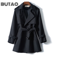 BUTAO短款風(fēng)衣外套女2026春秋新款小個(gè)子韓版時(shí)尚顯瘦寬松大衣 短款黑色 XL 【121-130斤】
