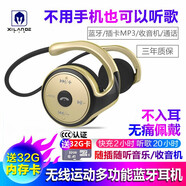 希蘭德（XILANDE） 32G卡無(wú)線運(yùn)動(dòng)藍(lán)牙耳機(jī)插卡MP3收音機(jī)頭戴式不入耳掛脖跑步骨傳導(dǎo)適用蘋(píng)果華為vivo榮耀oppo手機(jī) 金色