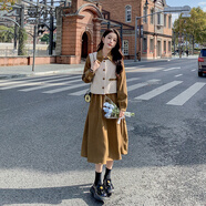 蔓爾依連衣裙新款2025春秋季女裝套裝韓版時(shí)尚穿搭馬甲長(cháng)袖襯衫裙子法式 咖色套裝 M