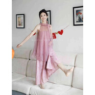 以歐（YIOU）晨袍女新娘結婚訂婚禮服平時(shí)可穿新中式網(wǎng)紗掛脖連衣裙6073 圖片色 均碼