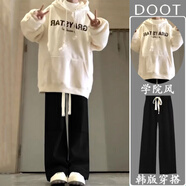 DOGHC13大童女裝春秋季套裝15中學(xué)生17少女生寬松連帽衛(wèi)衣休閑闊腿褲潮 026白衛(wèi)衣+黑抽繩褲 套裝-秋冬款  加絨 155 (M) 【85-100斤】