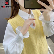 AEMAPE針織衫女2025春秋冬新款 年毛衣女裝襯衫馬甲背心兩裝 檸檬黃 S _80-95斤