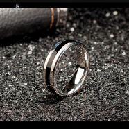 藍鉑麗七夕陶瓷戒指男士潮鈦鋼指環(huán)ins韓版個(gè)性女百搭學(xué)生情侶對戒 銀邊黑道戒指【窄款4mm】-8號參考100-120