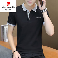 皮爾卡丹（pierre cardin）POLO打底衫男夏季薄款中青年純棉上衣百搭體恤翻領(lǐng)短袖t恤潮 125黑色 4XL