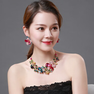 戎夏歐美夸張項(xiàng)鏈水晶玻璃滿鉆奢華鎖骨鏈禮服配飾時(shí)尚韓國(guó)飾品 彩色花朵水晶套裝