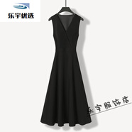 悠曼婭法式赫本風(fēng)黑色連衣裙感氣質(zhì)小黑裙子女春夏季女裝無(wú)袖背心裙1 黑色 L