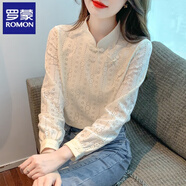 羅蒙（ROMON）加絨加厚蕾絲打底襯衫女秋冬季2025年新款盤(pán)扣長(cháng)袖襯衣內搭上衣服 杏色 L