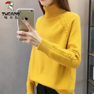 啄木鳥(niǎo)2024新款高領(lǐng)羊·毛衫女加厚毛衣秋冬季內外穿短款套頭韓版針織打 黃色 L 100-115斤