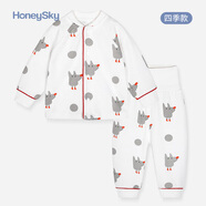 honeysky哈尼天空 嬰兒衣服套裝冬季四季款男女寶寶休閑居家服兒童加厚保暖上衣高腰護肚長褲兩件套 灰點點（四季款） 90cm(1-2歲)