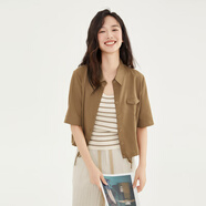 片斷（dribs＆drabs）片斷襯衫女夏季新款時尚氣質(zhì)通勤百搭多巴胺小個子短款襯衣 深咖 S 155/80A
