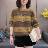 蝶美女針織衫女裝2024新款秋冬季洋氣韓版百搭寬松顯瘦長袖鏤空上衣潮 黃色 M 建議107斤內(nèi)