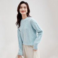 尚都比拉冬季復古菱格麻花毛衣女小個(gè)子圓領(lǐng)百搭針織衫 藍色 S 