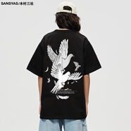 木村三社SANSYAS 和平鴿短袖男設(shè)計(jì)感小眾美式潮牌男t恤夏季體恤 黑色 XL