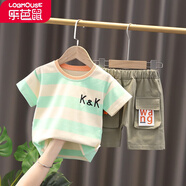 樂芭鼠童裝男童套裝夏裝男女寶寶短袖短褲兩件套1-6歲半幼童衣服夏季小孩薄款純棉t恤休閑熱褲運(yùn)動裝 綠色 100碼建議2-3歲 (身高90-100cm)