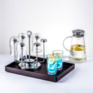 特萊滋（modern&classy）玻璃冷水壺涼水杯透明歐式耐高溫水具組合家用茶具水杯套裝 渴望壺+6渴望杯+方盤紫檀色+旋轉(zhuǎn)