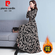 皮爾卡丹（pierre cardin）加絨加厚連衣裙子女秋冬季2024年新款中長款打底洋氣大擺內(nèi)搭針織 卡其色(加絨加厚) L (100-110斤)