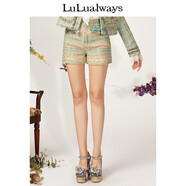 LULUALWAYS/我愛(ài)露露新款拼接復(fù)古網(wǎng)紗蕾絲短褲 淺綠色 165/68A/L