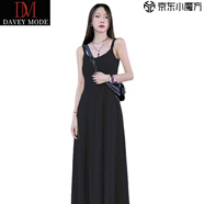 DAVEY MODE2026春夏自帶胸墊吊帶連衣裙女休閑慵懶背心裙純露背包臀長(cháng)裙子 黑色 XL