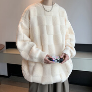 藝思琛特大碼慵懶風(fēng)設計感毛衣男圓領(lǐng)秋冬潮牌寬松大碼加厚保暖毛線(xiàn)衣男 白色 8xl 280-305斤