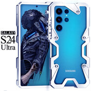 龍豈 三星S24Ultra手機殼金屬邊框三星Note20Ultra防摔保護套s23U直邊全包新款硬殼縷空散熱S22U手寫(xiě)筆 三星S24Ultra 金屬邊框式-機械臂：銀色