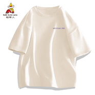 稻草人（MEXICAN）短袖t恤男夏季圓領(lǐng)韓版百搭半袖男印花寬松休閑上衣 杏色 S