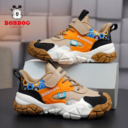 巴布豆（BOBDOG）男童鞋兒童運(yùn)動(dòng)鞋春夏季新款透氣網(wǎng)面中大童男孩鞋子防滑休閑鞋潮 棕色【皮面單鞋】TNM6769 29 鞋內(nèi)長18.cm