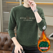 ARMANI EXCHANGE阿瑪尼一體絨圓領(lǐng)毛衣男士加絨加厚針織打底衫2025冬季保暖羊毛衫 綠色 3XL 165-185斤