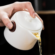 元兮 羊脂玉手抓壺茶具大號防燙 德化白瓷陶瓷三才蓋碗帶蓋雙耳青花日式 辦公室全手工茶碗泡茶器帶孔過(guò)濾 吉祥手抓壺（羊脂玉白瓷）