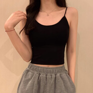 妙奕嘉吊帶背心女帶胸墊內(nèi)搭可外穿設(shè)計感無袖打底白搭胸罩一體美背性感 螺紋細(xì)肩帶小背心【均碼 黑色】