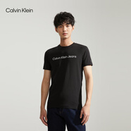 Calvin Klein Jeans夏季男女情侶中性年輕ck多色印花透氣修身短袖T恤J320931 BEH-太空黑 L （推薦145-160斤）