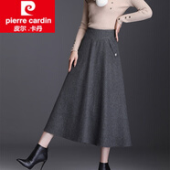 皮爾卡丹（pierre cardin）女裝秋冬毛呢長裙半身裙2025新款高腰大擺裙毛呢蓬蓬傘裙長款a字 格子 30二尺三