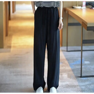 韓璐嬌（hanlujiao）休閑褲女裝夏季2025新款氣質(zhì)顯瘦通勤穿搭衣服運(yùn)動(dòng)冰絲闊腿褲子女 黑色褲子 L （建議108-118斤）