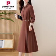 皮爾卡丹（pierre cardin）春秋長袖襯衫連衣裙女2024新款氣質(zhì)顯瘦通勤女神范別致長裙子 磚紅 XL 建議115-125斤