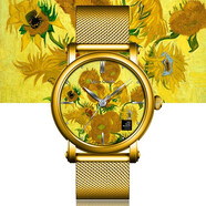 VAN GOGH/梵高 生日禮物 晶鉆系列時(shí)尚石英女表腕表瑞士原裝手表 送女友 向日葵Lady13-GM